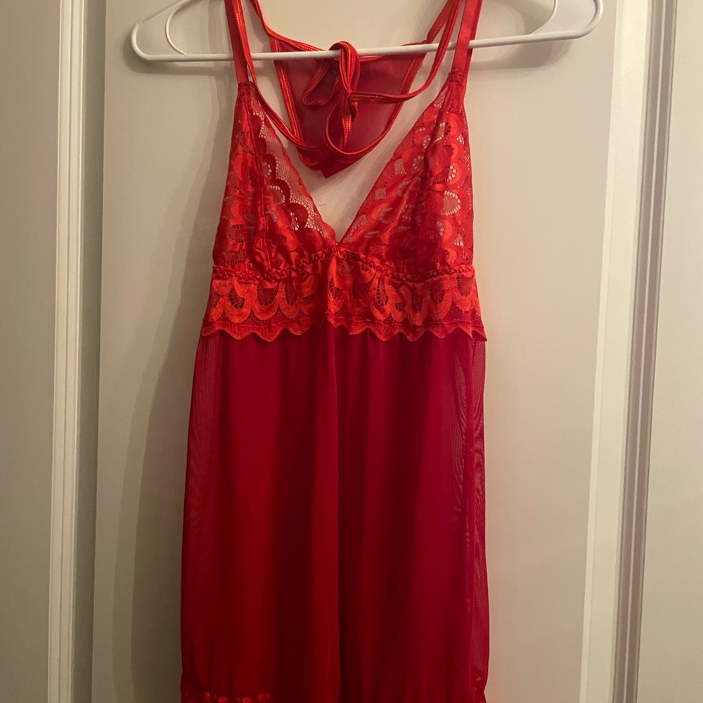 Elegant Red Lace Babydoll Set